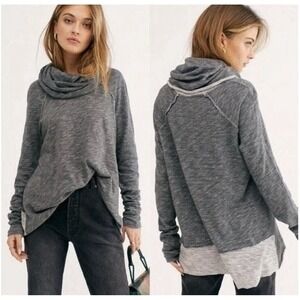 Free People FP Beach Long Sleeve Funnel Neck Sweatshirt Women's Gray Cotton OS